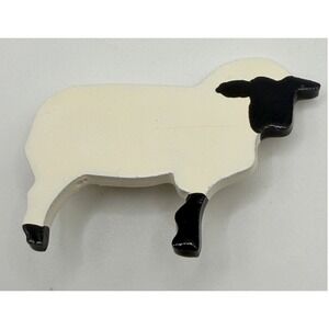 Vintage Black & White Sheep Brooch Farm Animal Resin Pin 2.25"